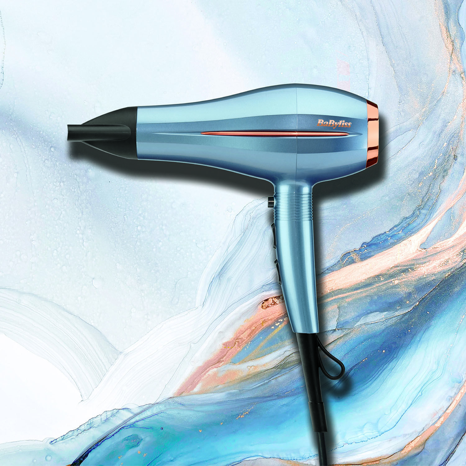 Secador Denim Luxe sobre fondo jaspeado